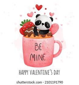 Panda Mug, Valentines' panda watercolor vector. 