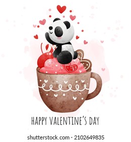 Panda Mug, Valentines' panda watercolor vector. 