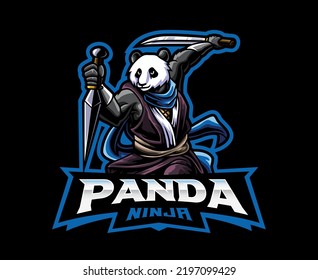 Panda Ninja Maskottlogo Design. Panda Bär Shinobi Vektorgrafik. Logo-Illustration für Maskottchen oder Symbole und Identität, Emblem-Sport- oder E-Sport-Gaming-Team