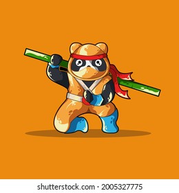 Panda Ninja Sitting Vector Illustration