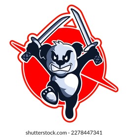 panda ninja with sword cartoon mascot