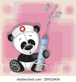 Panda nurse with a syringe in his hand 