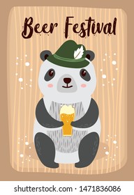 Panda OktoberFest Art Cartoon Cute Panda Animals October Beer Festival Vector Designs