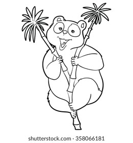 panda on bamboo tree black and white carton line art