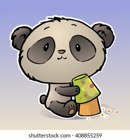 Panda on the beach playing with sand
