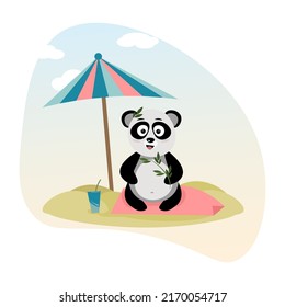 panda en la playa.ilustración de vector animal