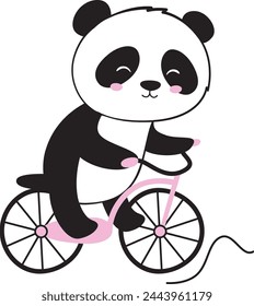 Panda On Bicycle Doodle Vector Illustration