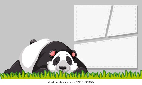 A panda on blank banner illustration