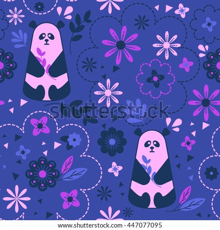 Panda On Blue Background Cute Panda Stock Vector Royalty Free