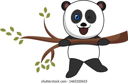Panda auf einem Ast, Illustration, Vektorgrafik auf weißem Hintergrund.