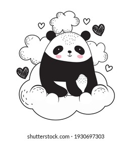 panda on cloud cartoon sketch