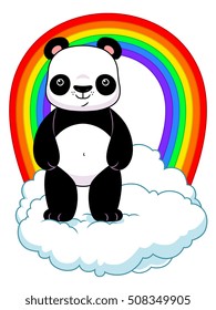 Panda on cloud with rainbow