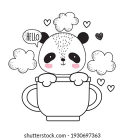 panda on cup cute sketch