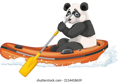 Panda on inflatable boat boat in cartoon style illustration