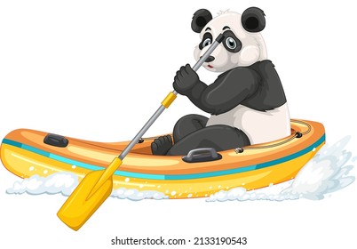 Panda on inflatable boat boat in cartoon style illustration