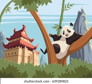 Panda on tree in ancient China