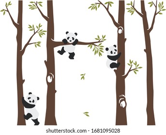 Panda on the Tree. For the baby room, playground, nursery room, bedroom. Graphic design lifestyle, vector for cutting, wall decals, interior, vector, design, sticker, decals, decorative