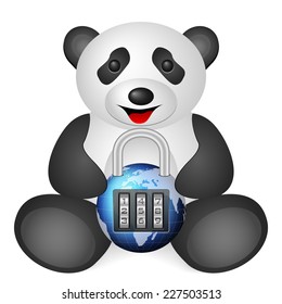 Panda padlock on a white background.