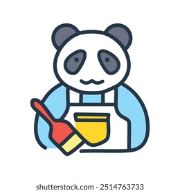 Panda painter. Cute panda wearing an apron and holding a paintbrush, ready to paint.