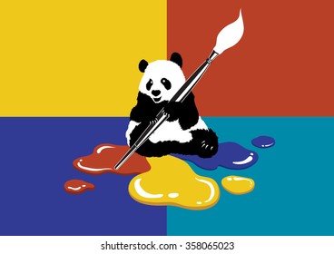 PANDA painter holding a paintbrush in colorful.vector illustration/PANDA painter in colorful.vector illustration