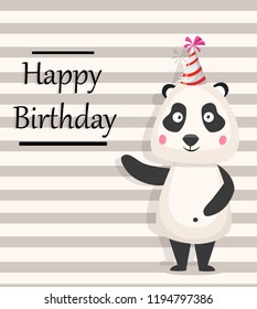 panda in party cap birthday illustration