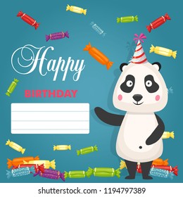 panda in party cap birthday illustration