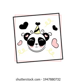 Panda in a party hat. Isolated on white background