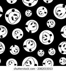 Panda pattern in black and white polka dot background print design. Geometric vector illustration. Fun and cute seamless repeat surface design for kids , animal lovers and home decor