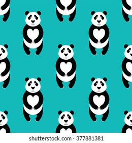 Panda pattern in flat style. Seamless panda pattern made in vector, easy recolor. Cute panda background design for fabric and decor.