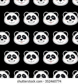 Panda pattern on black background.
