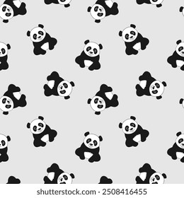 Panda pattern on light gray background. White and black.