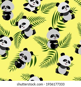 panda pattern, seamless of bear and leaves