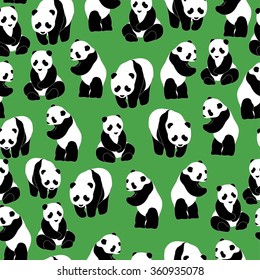 Patrón de Panda Fondo verde de diseño sin soldadura