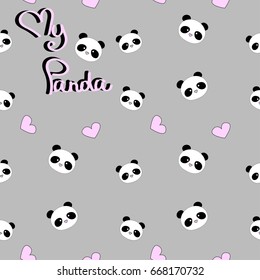 panda pattern  seamless patter ngrey background hearts my panda vector illustration