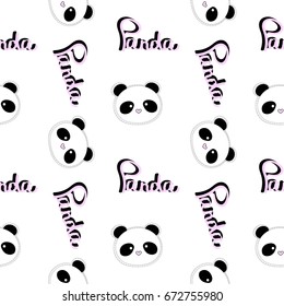 panda pattern seamless pattern white background hearts vector illustration