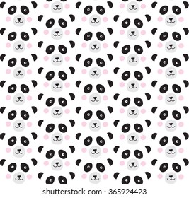 Panda pattern vector illustration black white kid decor