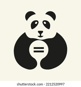 Panda Pause Logo Negative Space Concept Vector Template. Panda Holding Pause Symbol