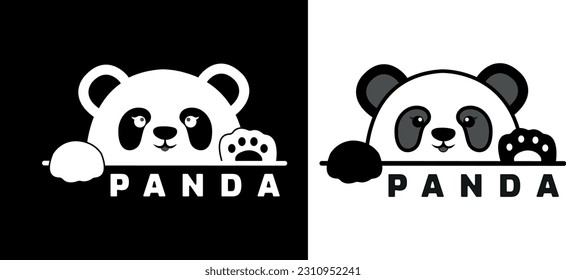 Panda se levanta sobre la pared. Cute Panda mirando hacia arriba.Vector Panda.