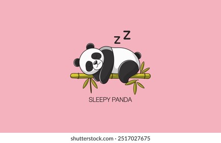 Panda durmiendo pacíficamente sobre bambú con un fondo rosa.