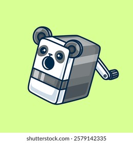 Panda Pencil Sharpener Cartoon Vector Icon Illustration. Animal Object Icon Concept Isolated Premium Vector. Flat Cartoon Style