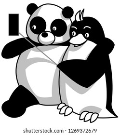 panda and penguin selfie