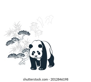 boceto de pino panda vector diseño chino japonés aislado