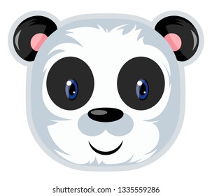A panda with pink ears and blue eye, vector, color drawing or illustration. 