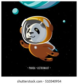 Panda. the pioneer. adventures in space. Panda in weightlessness