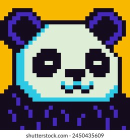 Panda pixel art animal character, avatar, cartoon vector icon, game user or web profile, 8-bit bear head, social net portrait, minimalistic fashion, vector cryptoart background.