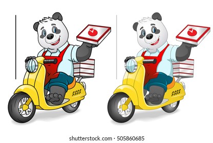 Panda pizza delivery on scooter. Two versions. 