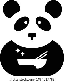 Panda with a plate in hand and Chinese chopsticks. Vector graphics.