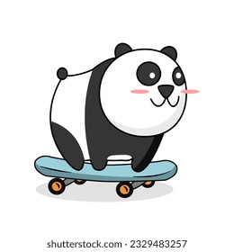 Panda play skateboard cartoon so cute. On white background. Vector illustration.
