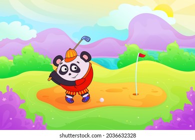 panda playing golf vector illustration