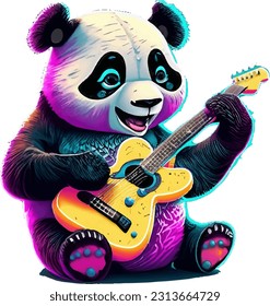 panda playing guitar, cool, funny, cute, guitar player, isolated, panda